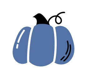 Hand drawn pumpkin. Blue pumpkin sketch. Autumn and fall season vegetable. Harvest and crop. Social media marketing. Flat vector illustration