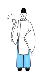 Priest of the shrine, wearing a Eboshi and Kariginu, posing with guts.