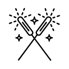 sparklers crossed icon, new year illustration, new year icon - simple black line art of sparklers crossed, symbolizing new year celebrations  new year vector 