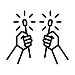 sparklers in hand icon, new year illustration, new year icon - simple black line art of sparklers in hand, symbolizing new year celebrations  new year vector 