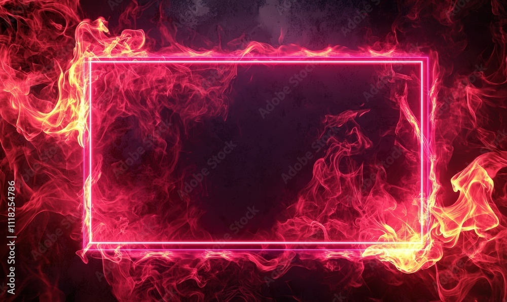 Sticker Vibrant pink flames on a dark background