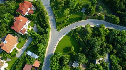 Aerial view of suburban homes with lush green trees