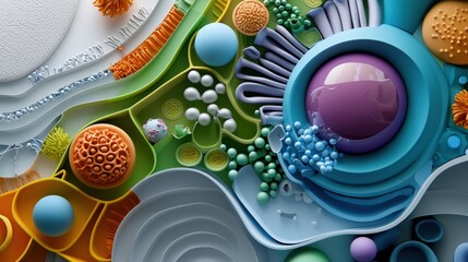 Obraz premium Colorful educational chart of plant cell structures like chloroplasts and Golgi apparatus