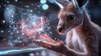 Futuristic Marsupial Mail Carrier Delivering Glowing Holographic Letters to Homes