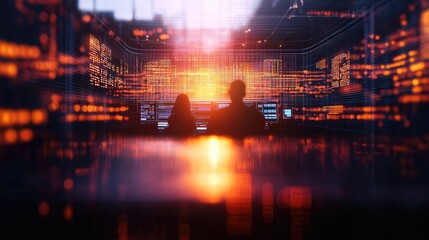 Fototapeta premium People Engaged in Data Analysis in a High-Tech Monitoring Room