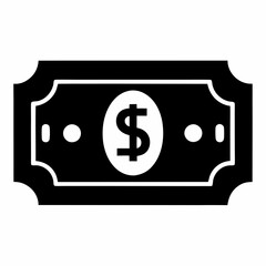 Black Silhouette Banknote Icon Vector Illustration