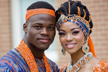 A traditional wedding ceremony with a bride and groom dressed in intricate cultural attire