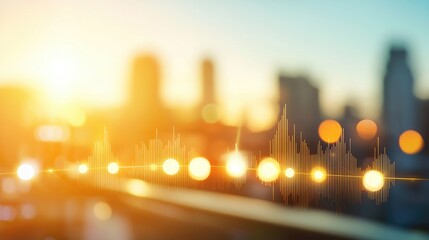 Sunrise Soundwave Visualization with Urban Background in Soft Focus