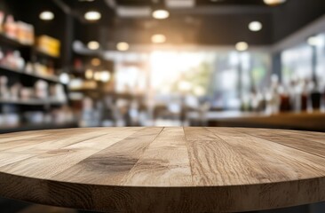 True-to-life pictures of a rustic wooden bar counter, showcasing a warm, ambient scene with blurred bottles in the background.