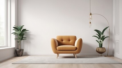 Obraz premium Minimalist Living Room with a Stylish Armchair and Indoor Plants