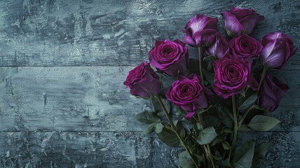 Elegant Magenta Roses on Gray Wood Surface