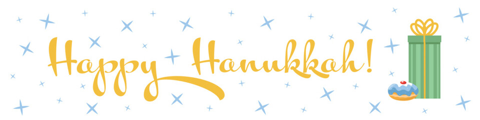 Happy Hannukah Banner with a green gift box beside it