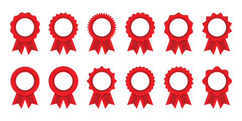 Collection of medal icon. Medal red ribbon and banner set. Premium quality guarantee labels isolated on white background.