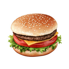 hamburger watercolor illustration isolated on transparent background