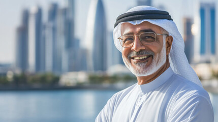 Smiling Senior arab businessman with Copyspace