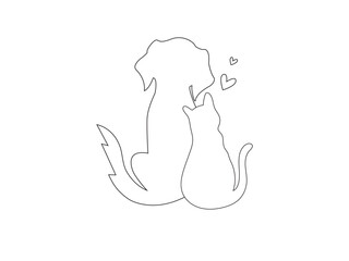 Cat and dog icon drawing outline. kitten, Pet icon symbol. puppy heart style ,black line art vector illustration
