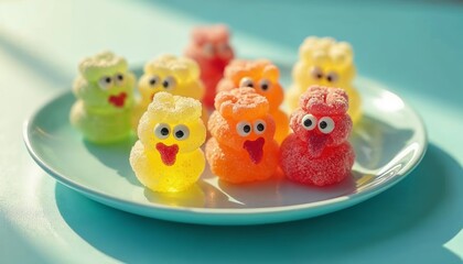 Colorful Gummy Candy Animals on Plate
