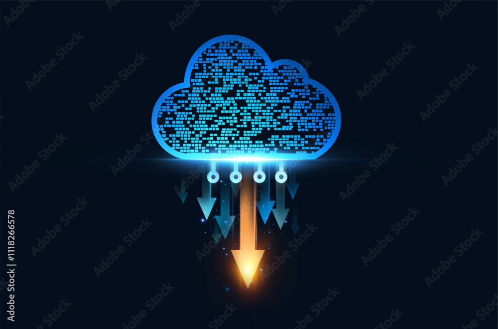 Poster data storage and server upload. cloud computing technology.copy data to a backup cloud.