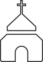 Outline Icon of a Church Building with Cross