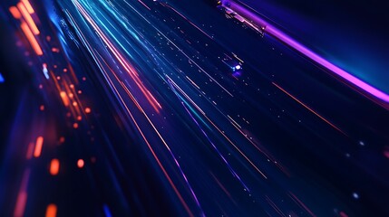 Fototapeta premium Abstract streaks of vibrant light converge in a dark background.