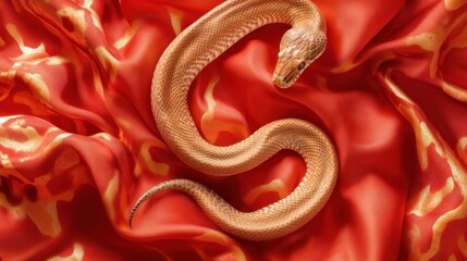 Obraz premium Golden boa constrictor on red silk