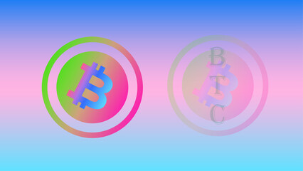 images of the bitcoin-btc logo on a digital background. 3d illustrations.