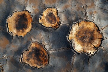 Obraz premium Aerial View of Isolated Land with Tree Stumps
