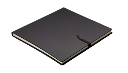 PNG of Elegant black notebook with a sleek design, perfect for note-taking or journaling on transparent background.