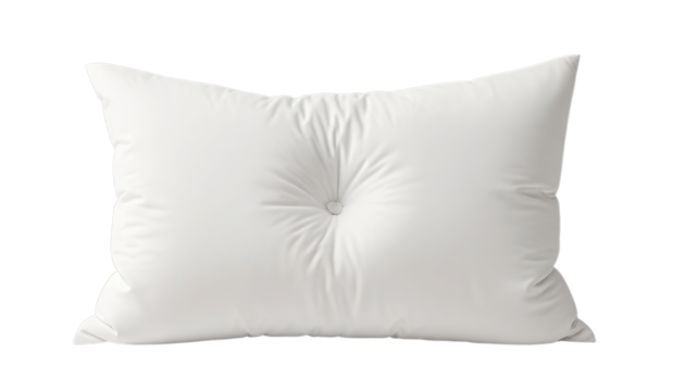 PNG of Soft white pillow with a button detail, ideal for a cozy bedroom setting on transparent background.