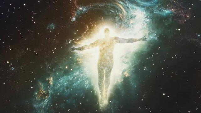 Cosmic Light Being Ascending in Colorful Nebula Space Scene