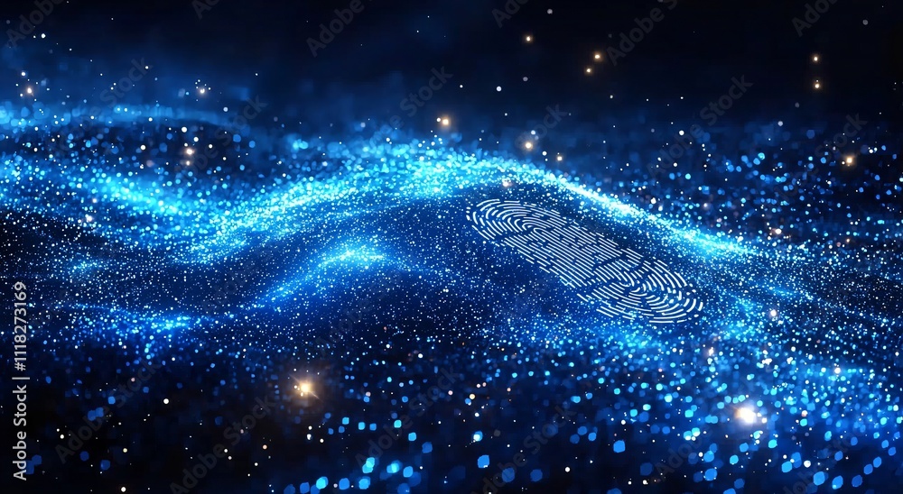 Sticker abstract blue fingerprint data security background