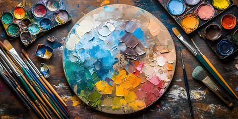 Artist's Workspace with Paint Supplies