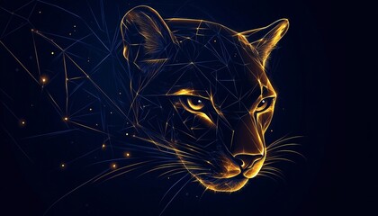 Close-up of a fierce cougar face showcasing the beauty of wildlife art, set against an Animal Digital Evolution background.