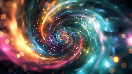Fototapeta premium An abstract background featuring a digital vortex of swirling lights and particles in vibrant colors