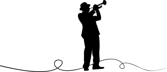silhouette of trumpet player with line  © LetsGoVector