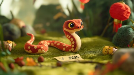 Obraz premium 2025 New Year Red Snake cartoon background