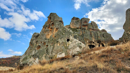 Byzantine Rock Monastery in Kirkinler locality in Iscehisar district of Afyonkarahisar province in the western Anatolia in Turkey.