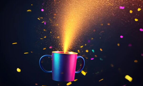 Colorful confetti bursting from a vibrant cup.