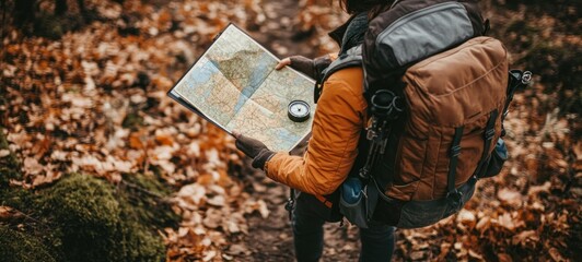 Autumn Hiking Adventure: Navigating the Woods with Map and Compass