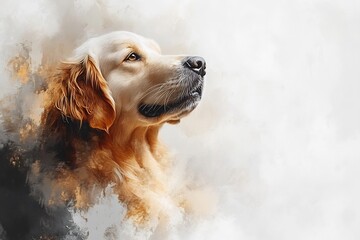 Artistic pencil drawing of dog sitting attentively showcasing gentle nature and warm eyes leaving room for text about pet care and friendship