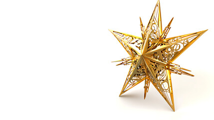 A gold star with a lot of detail is on a white background