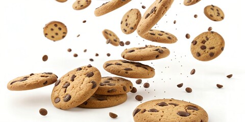 Delicious Choc Chip Cookies Falling with Crumb Food Photography: Delicious Cookie Stock Photos For Backgrounds, Graphics, and Header Designs