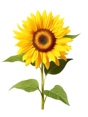 Vibrant Single Sunflower Blossom, Yellow Petals, Green Leaves, Summer Bloom