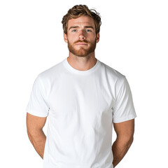 Obraz premium Casual male model in a white t-shirt isolated on white background.