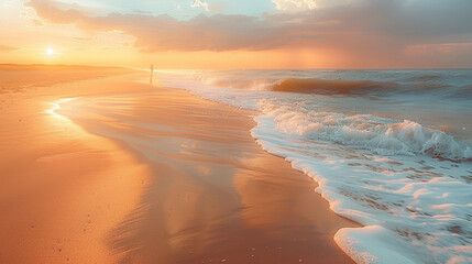Tranquil Beach Walk in Golden Sunset