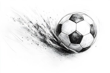 Dynamic pencil sketch of soccer ball in action conveying motion with blank spaces for sports or teamworkrelated messaging