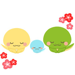 巳年の年賀状素材　お辞儀をする2匹のヘビ　ラインなし