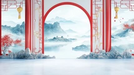 Ink Jiangnan artistic conception picture scene