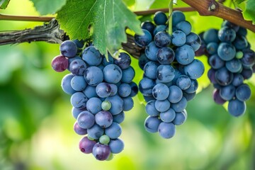 Clusters of Blue Grapes Hanging from a Vine.