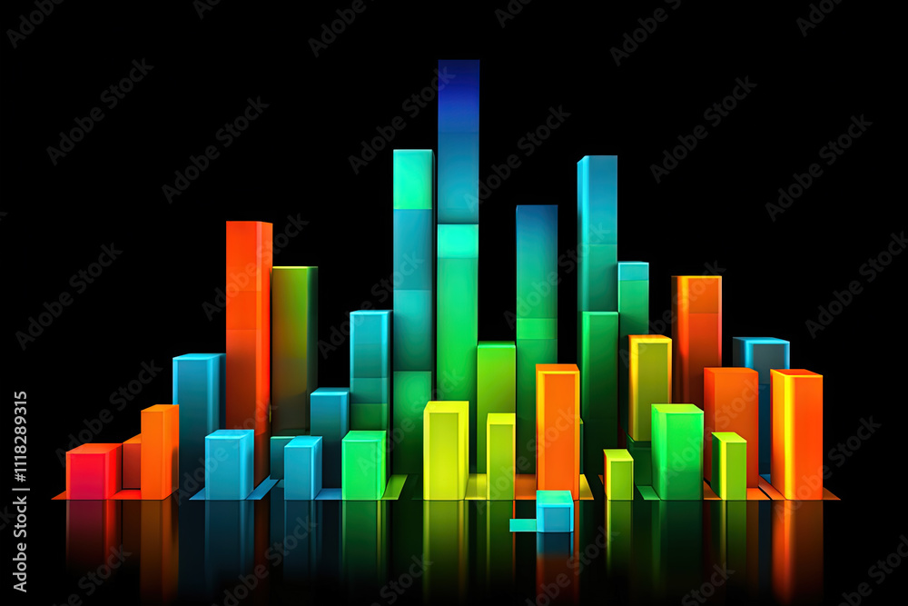 Poster 3D business graph with organized bars and information blocks. Abstract infographic element. Business growth and development to success concepts